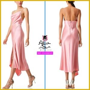 Alice + Olivia Harmony Sleeveless Cowl Neck Slip Midi Pink Dress